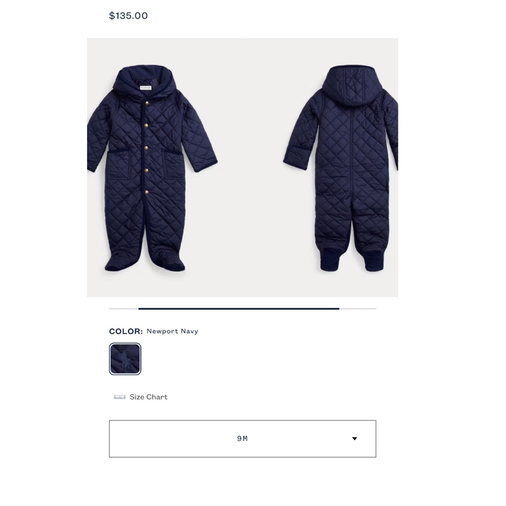 Ralph Lauren Navy Quilted Hooded Snowsuit with Gold Buttons - Picture 4 of 4